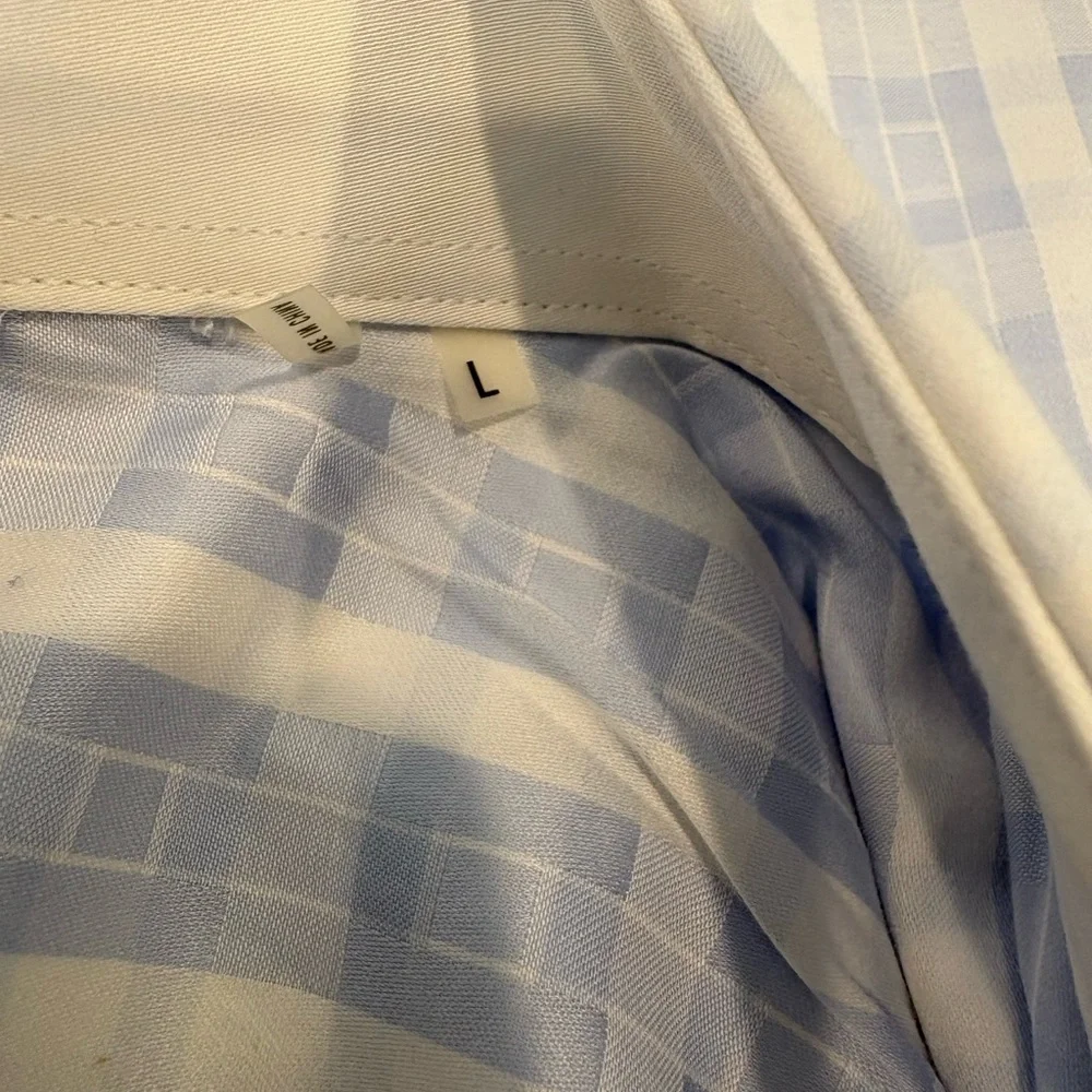 Bugatchi NWOT Shaped Fit Blue & White Stripes Short Sleeves Button Down Shirt L - Picture 7 of 9